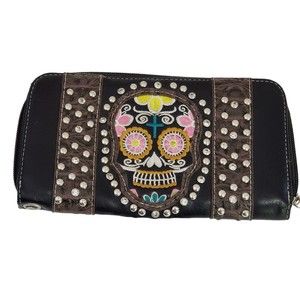 Women's Wallet Scull and Studded Decor; Approx. 8 x 4